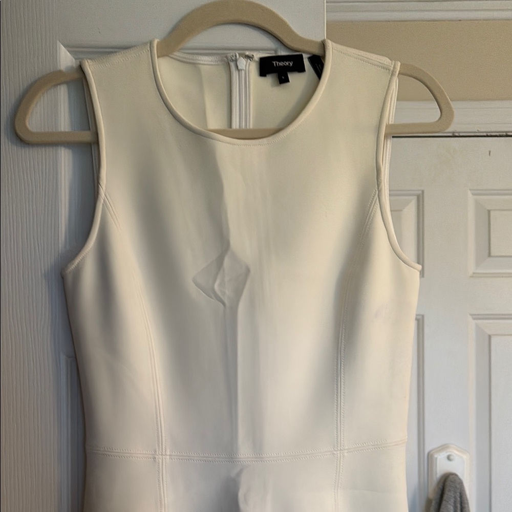 Theory White Sleeveless Mock Neck Sheath Dress